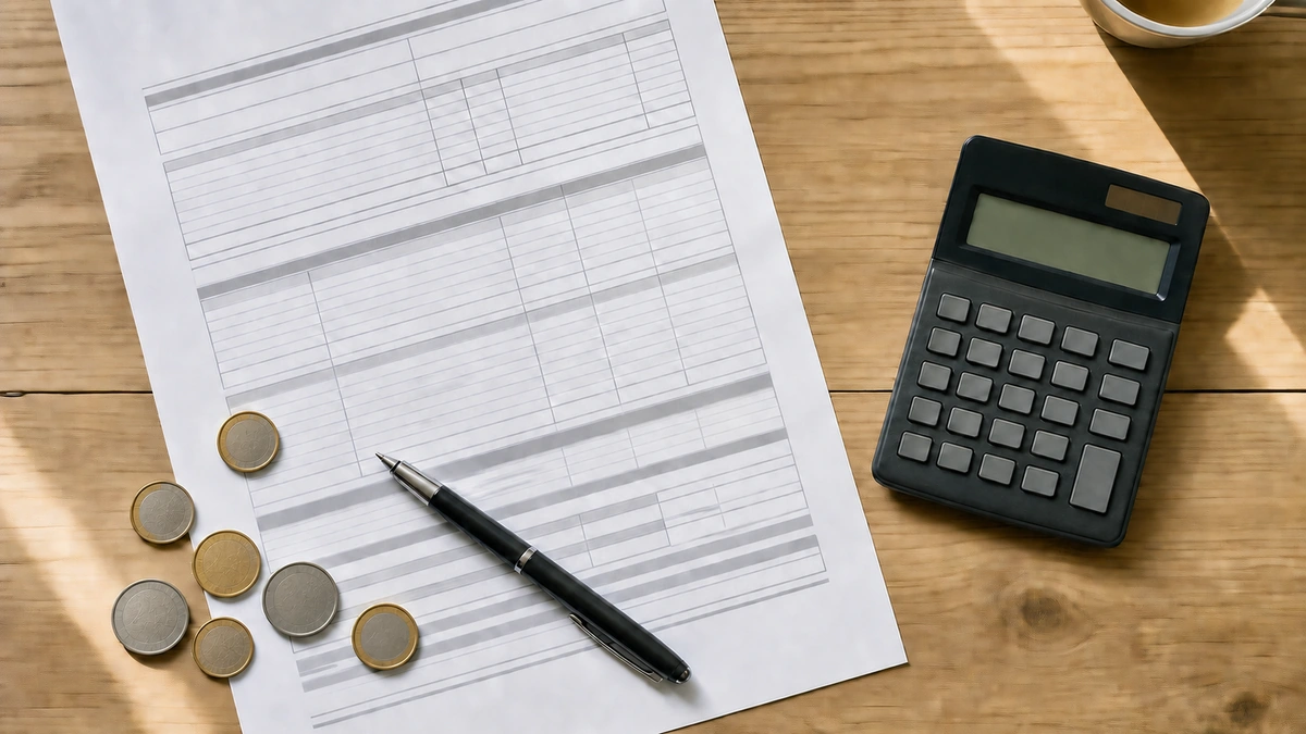 Expert en bâtiment commentant un devis chiffré d'expertise avec un client autour d'une table